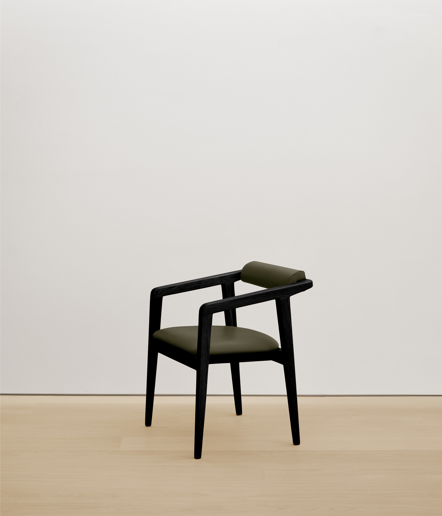  black-stained-oak chair with forest color upholstered seat