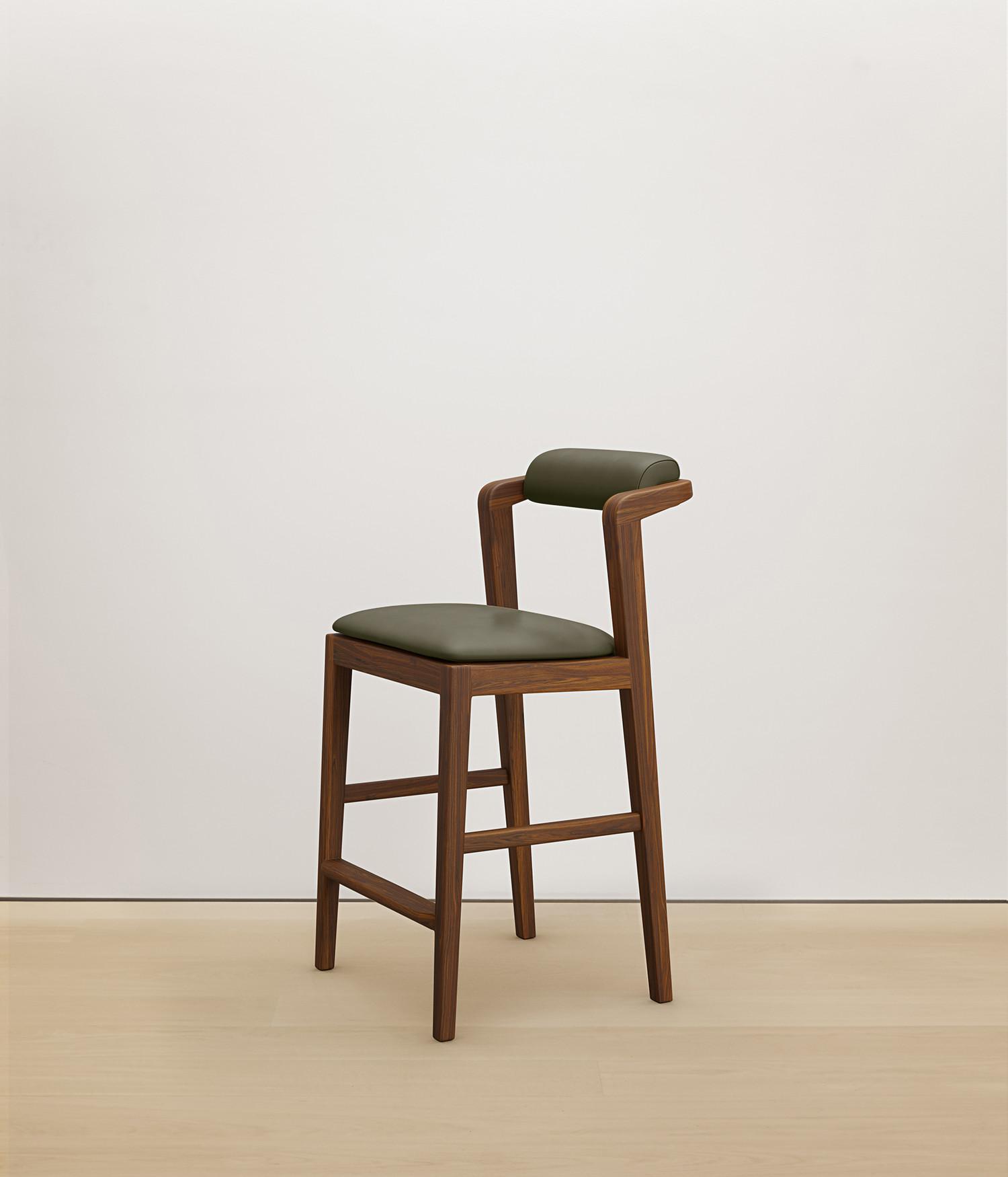  walnut stool with forest color upholstered seat