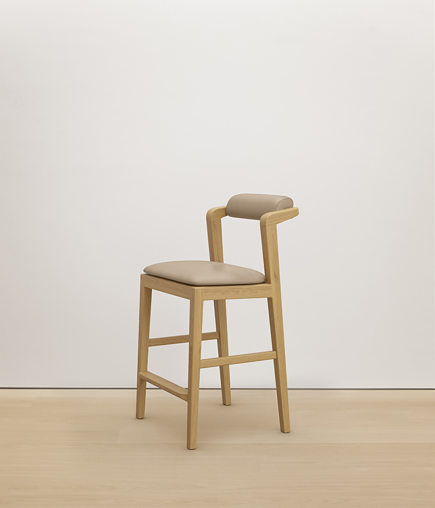  white-oak stool with cream color upholstered seat
