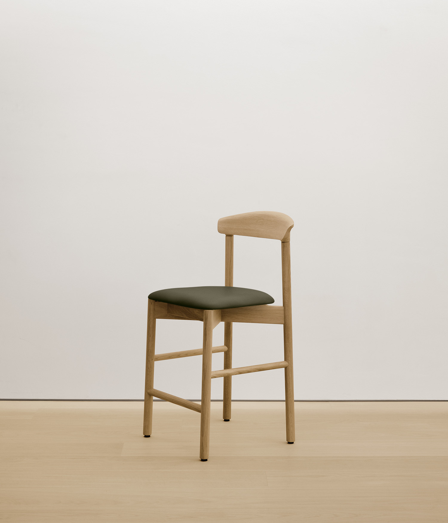  white-oak stool with forest color upholstered seat