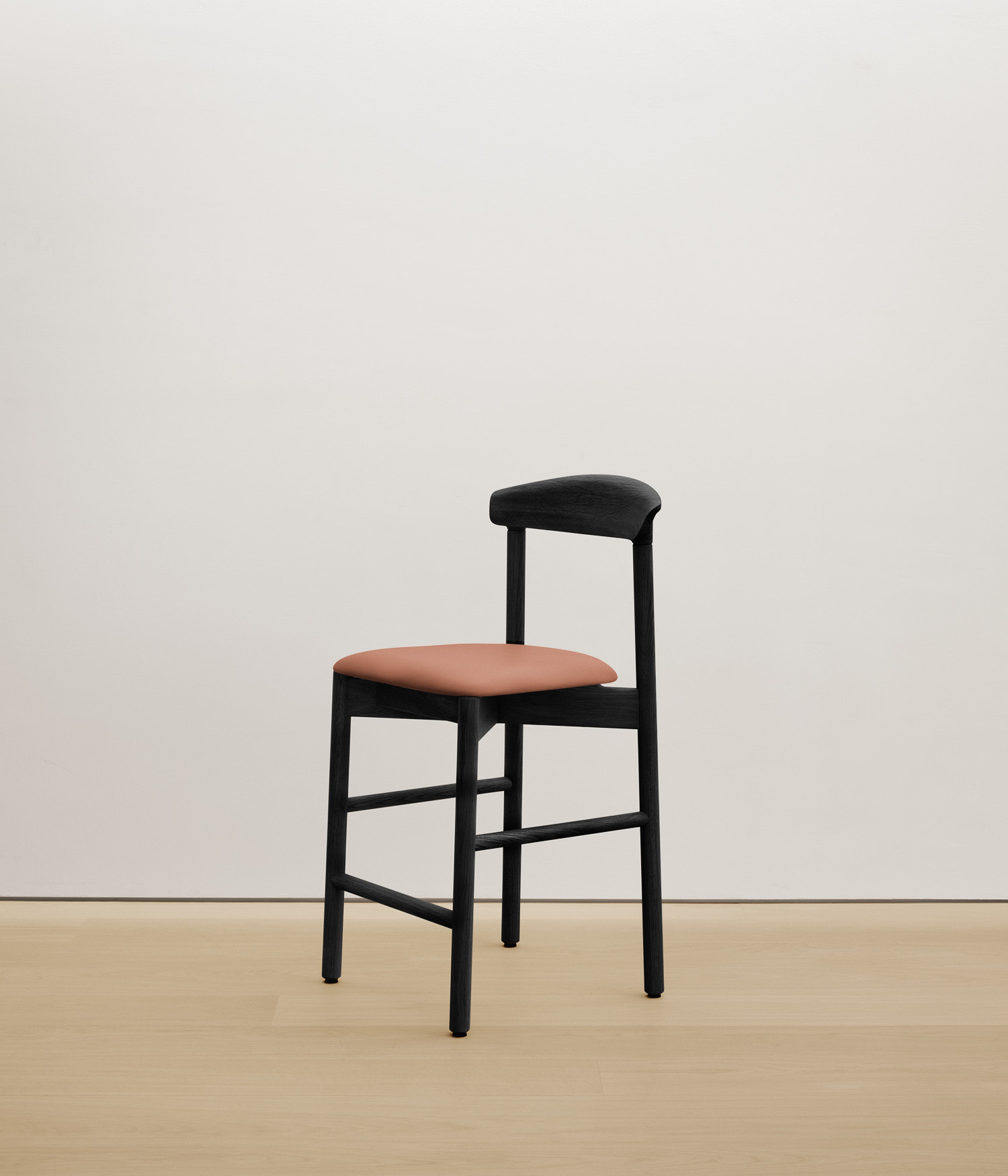  black-stained-oak stool with  color upholstered seat