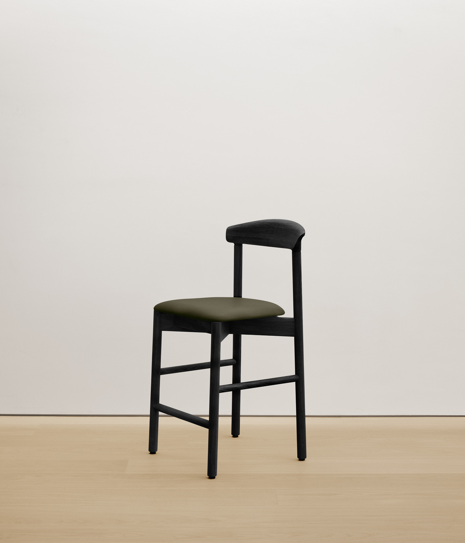  black-stained-oak stool with forest color upholstered seat